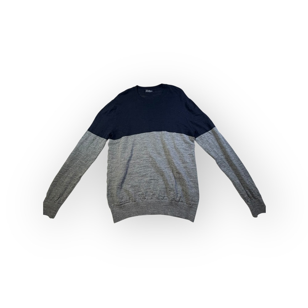 GAP Men L Tall Colorblock Merino Wool Crewneck Sweater Black Gray